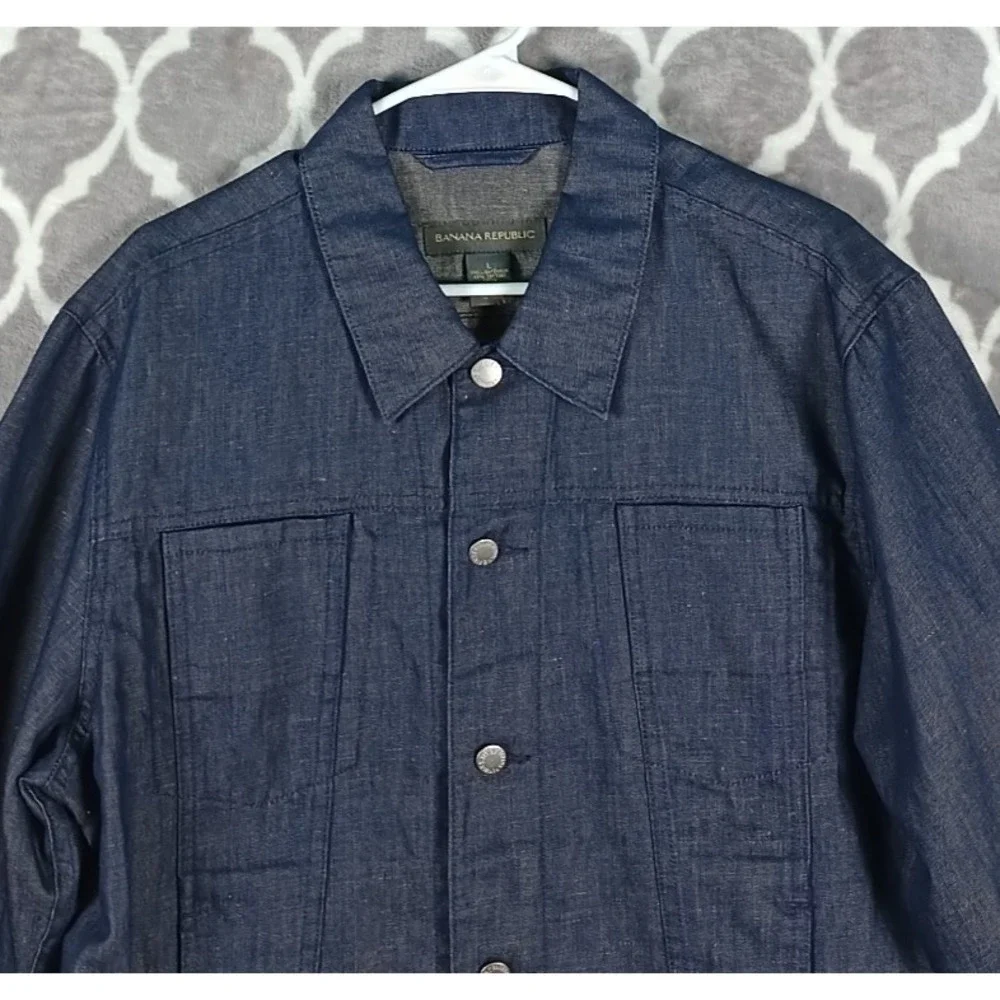 Banana Republic Denim Shirt Jacket Men Large Dark Wash Indigo Heritage Y2K